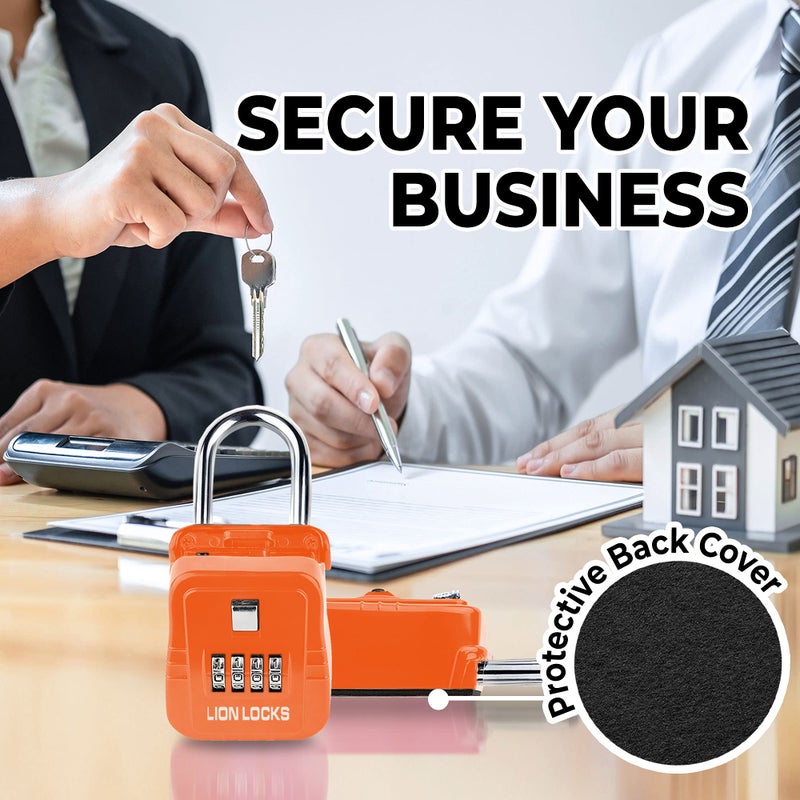 Lion Locks صندوق قفل المفاتيح Lion Locks 1500 مع رمز، صندوق قفل للمفاتيح في الهواء الطلق، صندوق قفل للوسطاء للإيجارات قصيرة الأجل، يحمل 5 مفاتيح (6 عبوات، برتقالي) - Image 5